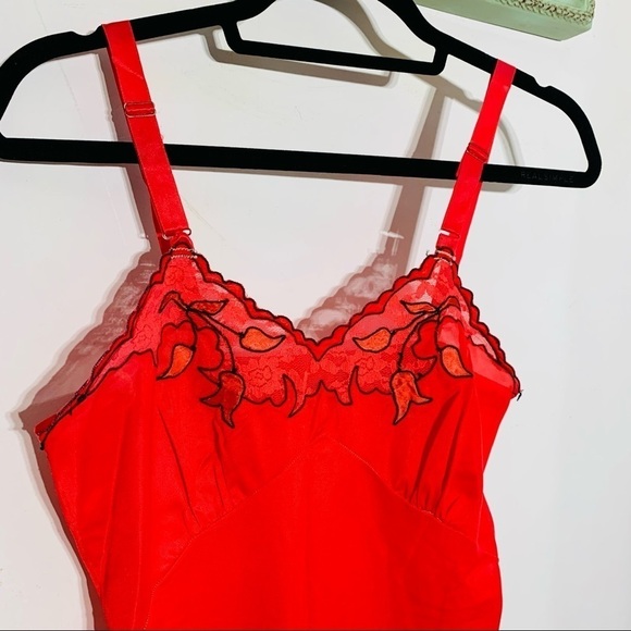 Vintage red embroidered lace slip dress medium womens - Picture 4 of 11
